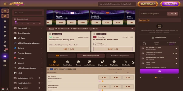 Alawin Casino ponudba športnih stav na mobilnem telefonu